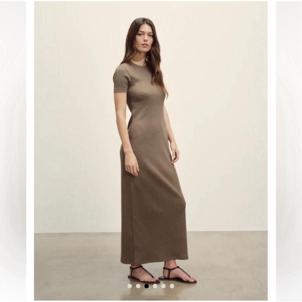 Buck Mason Surplus Ribbed Maxi Dress Marled Bay Leaf Organic Cotton Minimalist M - Picture 2 of 7